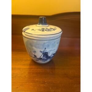 Norelco Delfts Blauw Sugar Bowl Handpainted Holland 1973 No‎ Spoon
